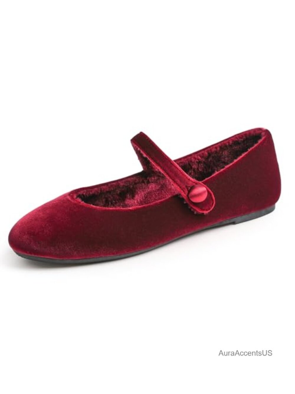 Mary Jane Flats Round Toe Easy Buckle Slip On Fur Lined Comfort Shoes